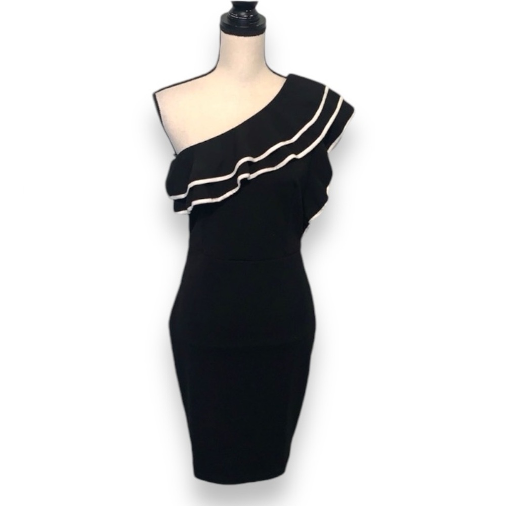 Miao Miao Black One Shoulder Ruffle Bodycon Dress Size Large